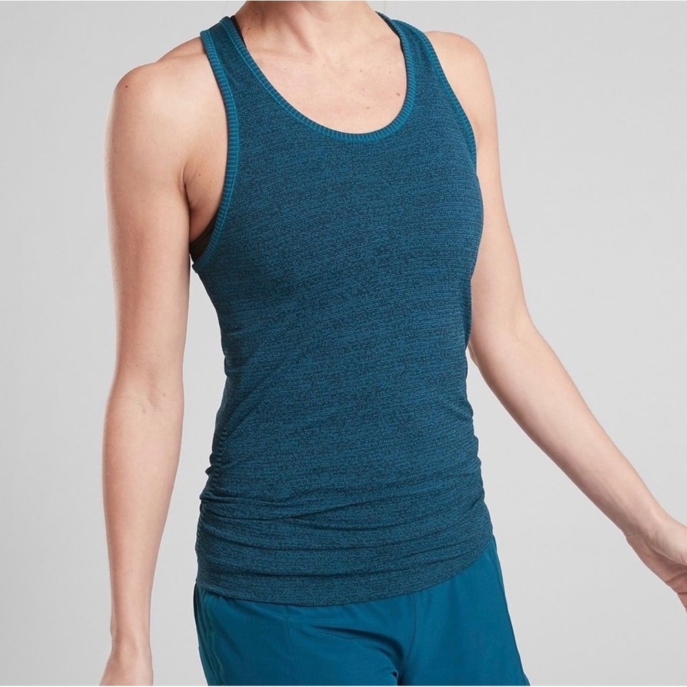 Athleta Textured Speedlight Ruched Tank In Coastal Teal Size S Activewear Gym